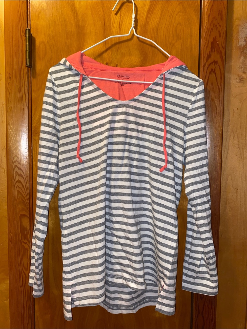 Sonoma Coral Hooded Tee with Gray Stripes